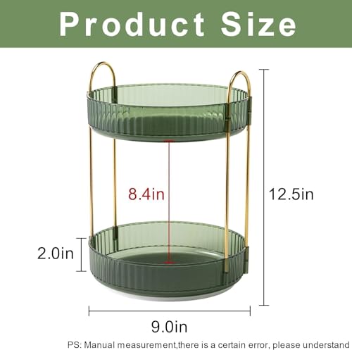 Image of 360 Rotating Makeup Organizer, Bathroom Make Up Spinning Holder Rack, Large Capacity Cosmetics Storage Vanity Shelf Countertop, Fits Cosmetics, Perfume, Skincare, Lipsticks (2 Tier, Green)