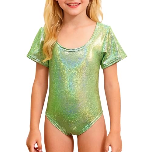 Maillot de gimnasia para niña, traje de baile brillante, manga...