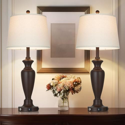 Cinyirong 30" Tall Metal Table Lamps Set of 2, Touch Control Beds...
