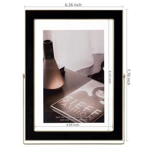 Image of eletecpro 5x7 Enamel Floating Picture Frame with 5.7 inch x 7.7 inch Real Double Glass Cover for Floating Effect, Black Floating Photo Frame for Tabletop, Display Multi-Size Photos and Artworks, Desk Decor