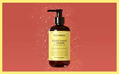 New York Biology Ginger and Ylang Ylang Massage Oil 8 Fl. oz – Made with 100% Natural Oils – Sensual Body Oil for Massage Therapy, Muscle Relaxation and Deep Tissue