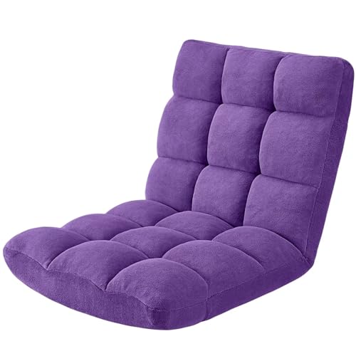 Avocahom Folding Floor Gaming Chair, Adjustable 14-Position Backrest, 6-Inch Thick Flannel and Skin-Friendly Cotton Sponge, Breathable, Ideal for Gaming, Meditating, Sleeping, Purple