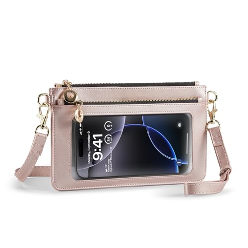Small Crossbody Bags for Women Cell Phone Purse Touch Screen Bag Clutch Mini Wallet Vegan Leather 2 in 1 Neck Strap and Wrist