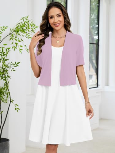 Image of Heymoments Women's Thin Shrugs Short Sleeve Lightweight Cropped Tops Open Front Knitted Cardigan for Dress Summer Bolero