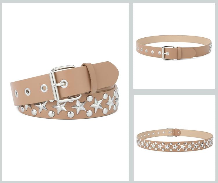 Womens Star Studded Punk Belt Gothic,Mens Black Studded Leather Belts with Star Metal for Jeans2