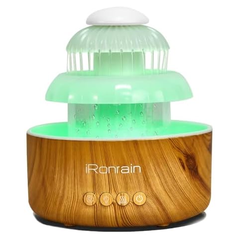 iRonrain Water Flowing Cool Mist Humidifier for Bedroom, Waterfall Dry Air Pet Humidifier with Raining Sound & 8 Colors Night Light, Home Decor Anti-allergy Humidifier for Toddle, Baby, Dorm Room Cover
