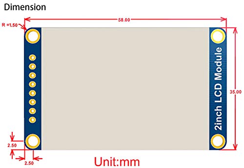 Image of waveshare 2inch IPS LCD Module 240x320 Resolution Display for Raspberry Pi /Jetson Nano /Arduino /STM32,SPI Interface RGB, 262K Color Display Color 3.3V Operating Voltage