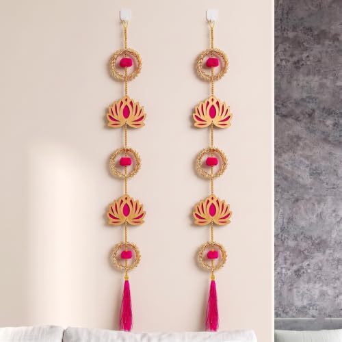 Image of JH Gallery Lotus Wreath Hanging - Ganesh Chaturthi Decoration Items for Home, Handmade Ganpati Makhar & Mandap Backdrop, Temple & Wall Hanging Decor (33 Inch, Pack of 2)