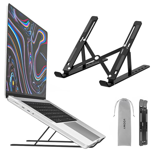 Voomy Soporte Portatil Mesa, Base 6 Ángulos Elevador Ajustable, Laptop Stand 9-16" de Aluminio para Portátil, Macbook, Notebook, Ordenador, Negro