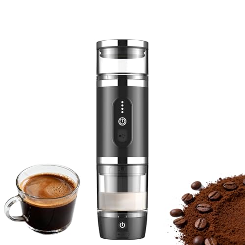Cafetera de café expreso eléctrica portátil, 20 bares, máquina de café expreso pequeña 3 en 1 con cafetera para automóvil, base de espuma, para vehículos recreativos, caminatas, oficina, campin black