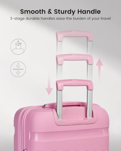 Image of Kono 24 Inch Hard Shell PP Luggage, 4 Spinner Wheels Suitcase, Pink
