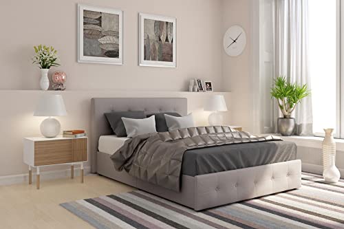 Dhp Rose Upholstered Platform Bed With Underbed Storage Drawers And Button Tufted Headboard And Footboard, No Box Spring Needed, Full, Gray Linen #TOP1