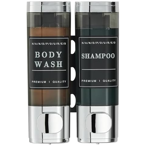 Shampoo and Conditioner Dispenser, Shower Soap Dispenser 2 Chamber No Drill Wall-Mounted Shampoo Dispenser for Shower Wall Mounted Shower Dispenser for Bathroom Hotel Large Capacity,Chrome Cover