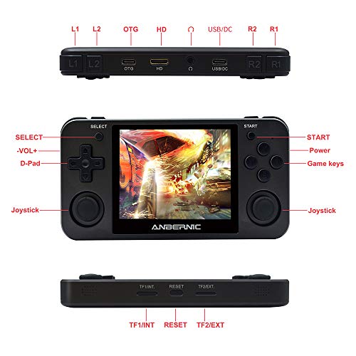 DREAMHAX RG350M Alloy Shell Handheld Game Console with 3.5 Inch 640x480 IPS Screen Preload 10000 Games, Video Games Player with Dual 1GHz / 512M / 16G+32G (Black Kingkong)