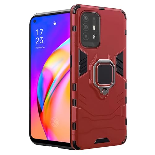 Image of WOW IMAGINE Tough Armor Bumper Back Case Cover for Oppo A94 | Ring Holder & Kickstand in-Built | Excellent 360 Degree Protection (Red)