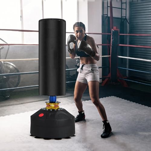 GYMAX Saco de Boxeo de Pie Adulto, 175 cm Saco Pesado de Kick Boxing con Soporte, Base de Ventosa, Guantes de Boxeo, Saco Boxeo Suelo para Adolescentes Adultos, para MMA Muay Thai Fitness - imagen 2