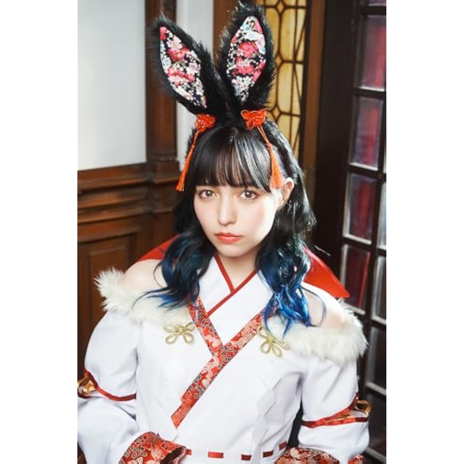 クリアストーン(Clearstone) 和柄小物 コスプレ ハロウィン 和柄カチューシャ 黒うさぎ ユニセックス ブラック 詳細画像3