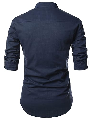 Image of Vida Loca Full Sleeve Mandarin Collor Cotton Casual Slim Fit Shirt for Men's