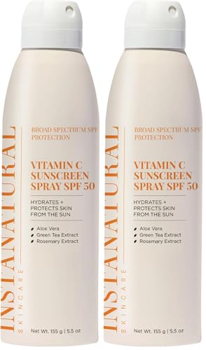 InstaNatural Skin Care Vitamin C SPF 50 Broad Spectrum Sunscreen Spray, Brightens & Hydrates, UVA, UVB Sun Protection Sunblock, with Aloe Vera & Botanicals, Aerosol Bottle, 5.5 Fl Oz (Pack of 2)