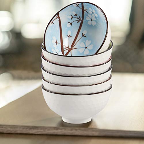 Sanbege Ceramic Rice Bowls 10 Oz, Sakura Bowl Gift Set, Assorted Color Dinnerware Serving Bowls For Rice, Cereal, Noodle, Soup, Desserts, Pack Of 6 (Cherry Blossom) #TOP5