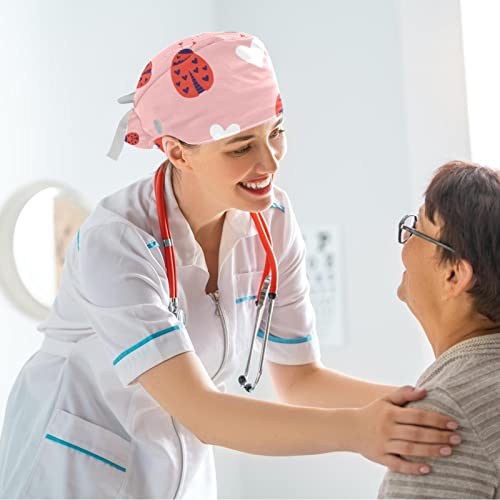 Image of Colored Butterflies Scrub Caps Women Ponytail, Adjustable Bouffant Surgical Caps with Button, Nurse Hats Long Hair