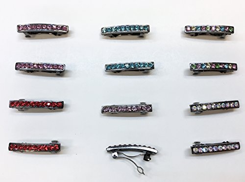 12 Pieces Hair Crystal Barrette with Black Metal Clip 6 Color
