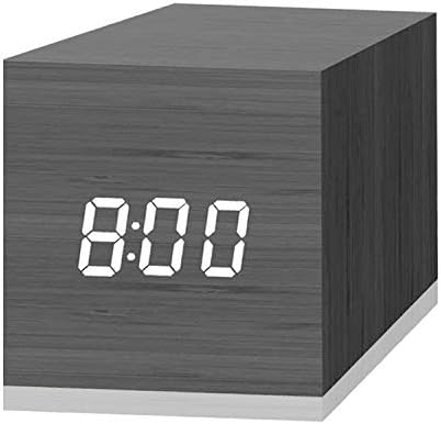 Digital Alarm Clock, with Wooden Electronic LED Time Display, 3 Dual Plus Alarm, 2.5-inch Cubic Small Mini Wood Made Electric Clocks for Bedroom, Bedside, Desk, Black