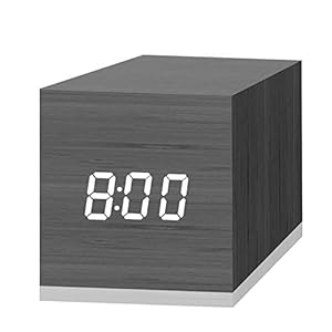Digital Alarm Clock, with Wooden Electronic LED Time Display, 3 Dual Plus Alarm, 2.5-inch Cubic Small Mini Wood Made…