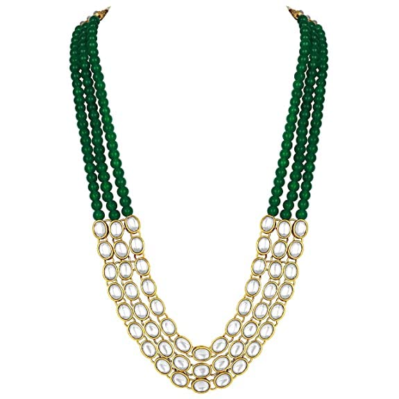 Kundan Studded Layered Pearl Necklace Set with Earrings