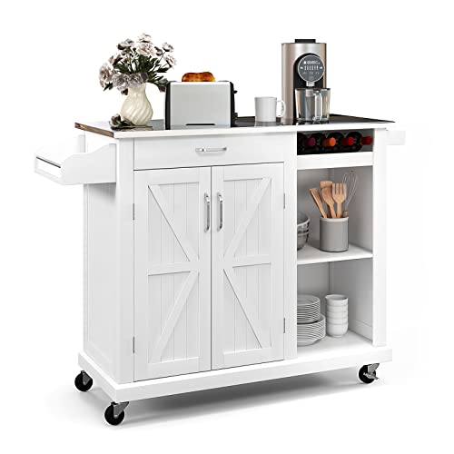 PETSITE Rolling Kitchen Island with Stainless Steel Top #TOP27