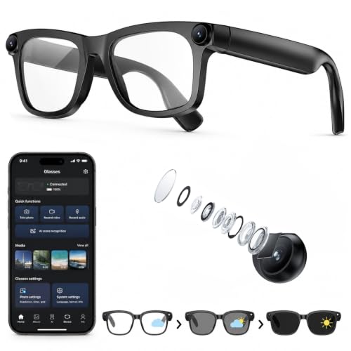 FODDOM AI Smart Glasses with Camera, 8MP Camera Glasses, 4K HD Video, Bluetooth Ai Glasses for Men Women, Voice Assistant, Object Recognition, Real Time Translation & Meeting Minutes
