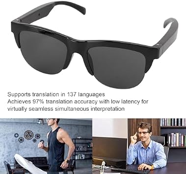 ciciglow Translator Smart Glasses, Bluetooth Open Directional Translation Device, Touch Control, 137 Languages, Smart Glasses for Travel, Built in Mic Speaker, ciciglow8eixz25pms