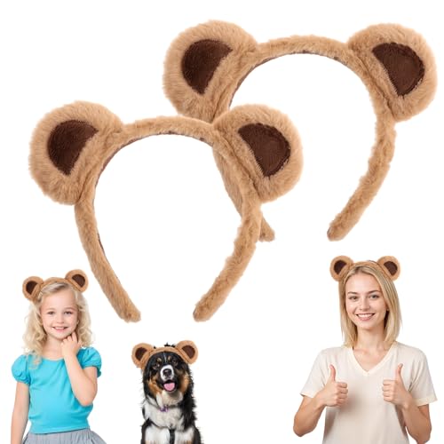 Qianyu Brown Bear Ears Headband Party Headwear Makeup Face Washing Hairband Cute Animal Hair Bands Festival Cosplay Costume Carnival Decoration Hair Hoops for Women Girls Christmas Halloween