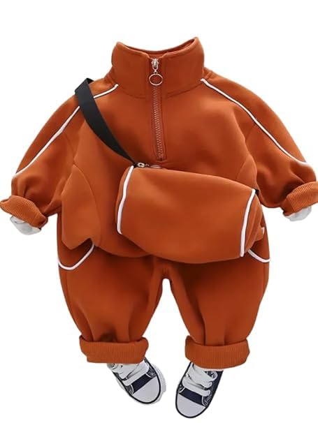Trendy Sports Casual Outfits, Toddler Baby’s Zip Up Stand Collar Sweatshirt Pants Set With Free Sling Bag for Boys and Girls Trendy Sports Casual Outfits, Toddler Baby’s Zip Up Stand Collar Sweatshirt Pants Set With Free Sling Bag for Boys and Girls