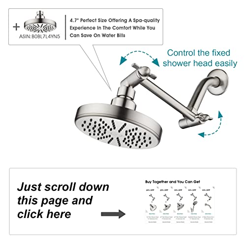 Bright Showers Brass Shower Arm Extender For Rain And Handheld Shower Head, 5 Inch Universal Shower Head Extension Arm, Height & Angle Adjustable, Brushed Nickel #TOP3