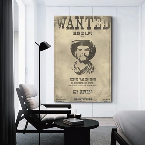 Affiche Wanted vintage toile de salon et chambre 60x90cm sans cadre