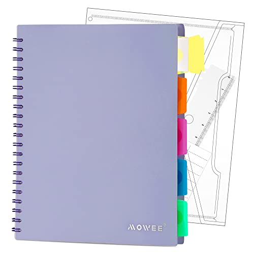 Image of 5 Subject Notebook - Spiral Notebook, College Ruled Notebook With Dividers Pocket, Tabs, 11 inch Ruler, 200 Pages, for Writing Journal, Home & Office, School Supplies, 8.5''x11'' Violet | 200 Pages, 11 inch Ruler, 8.5 inchx11 inch Violet, Pocket Dividers with Tab Labels, for Writing Journal, Home, Office & School Supplies