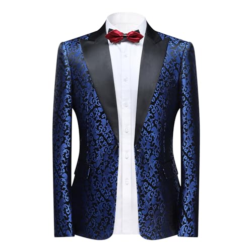 Allthemen Mens Casual Blazer Floral Jacquard Suit Jacket Paisley 1 Button Blazer Slim Fit Dress Tuxedo for Wedding Blue L