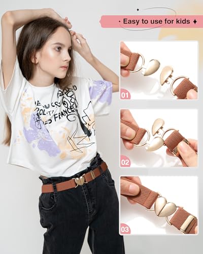 image for AWAYTR Kids Elastic Belt for Girls - Adjustable Toddler Heart Buckle S