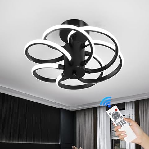Black LED Ceiling Light Modern Semi Flush Mount Ceiling Light Fixture 60W Dimmable with Remote Control Chandelier for Kitchen Farmhouse Island Dining Room Living Room Bedroom. Cover