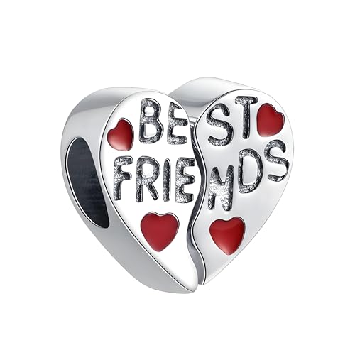 G 77 Charm Mejores Amigas Corazón Dividido en 2 Piezas, Plata de Ley 925, Compatible con Pulsera Pandora