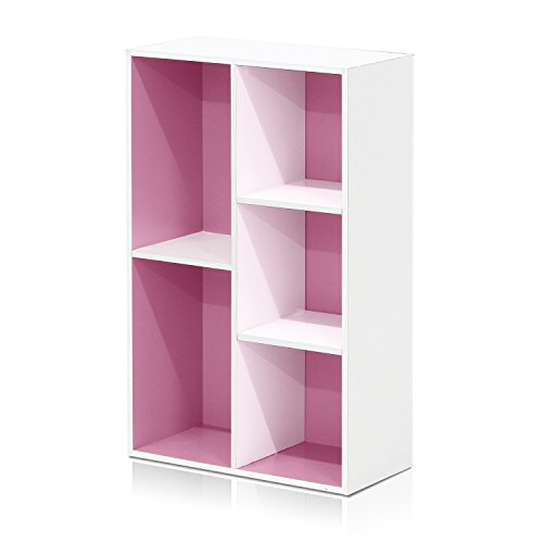 Image of Furinno LUDER Book Shelf, 5-Cube Bookshelf, Reversible Bookcase, 9.4 x 19.5 x 31.5, Easy Assembly, for Living Room, Bedroom, Home Office, White /Pink