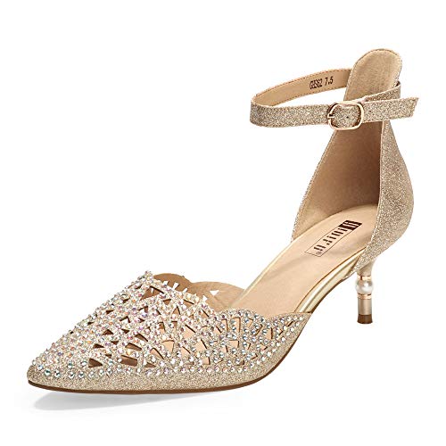 IDIFU Women's IN2 Candice Wedding Rhinestones Sequins Low Kitten Heels Pumps Dress Evening Shoes for Women Bridal Brideï¼ˆ9, Gold Glitterï¼‰