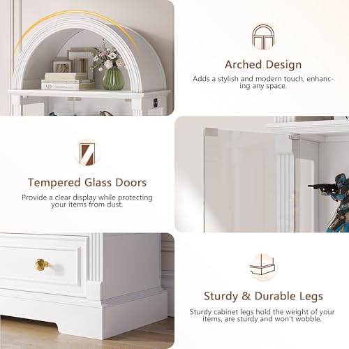 Image of TAGELIER Arched Display Cabinet with Glass Doors & LED Light