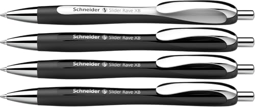 Image of Schneider 132584 Slider Rave XB Ballpoint Pen (limited special edition, 3 x black, 1 x white, made in Germany) 4 pieces, Writing colour: blue