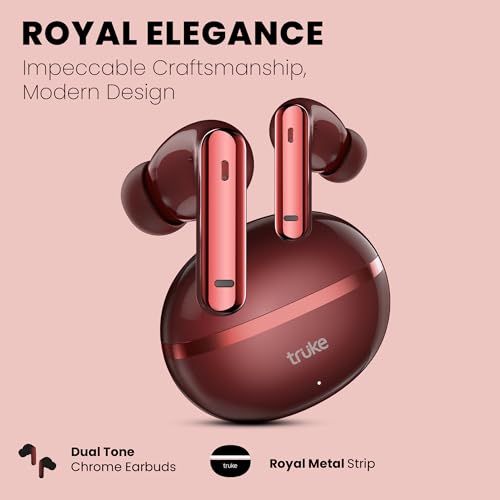 Image of truke Q1 Lite True Wireless in Ear Earbuds, 48H Playtime Ear Buds, Crystal-Clear Calls, Fast Charging, Elegant Royal Design, Bluetooth 5.4, Noise Cancellation, Gaming Mode (Rose Red)