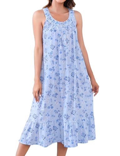 Image of MZROCR Cotton Nightgowns for Women Soft Sleeveless Night Gown for Adult Women Ruffle Sleepwear