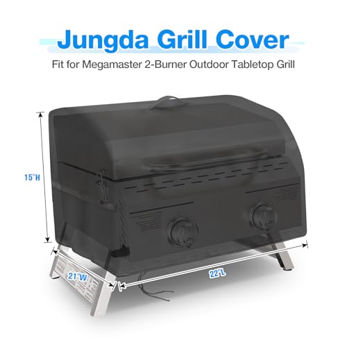 Jungda Portable Grill Cover for Megamaster 2-Burner Propane Outdoor Tabletop Grill, Waterproof Small Table Top BBQ Grill Cover, Heavy Duty 600D Outdoor Tabletop Grill Cover by Jungda - Image 2
