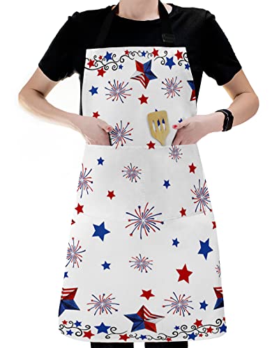 Lbdekor Chef Apron With Pockets For Men Women, 4Th Of July Stars Kitchen Apron For Cooking Waterproof Apron With Strap #TOP5