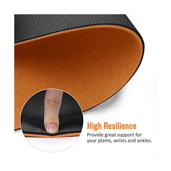 SaphiRose Non-Slip Yoga Mat with Alignment Lines TPE Home Fitness Eco-Friendly Exercise & Workout Mat with Carrying Strap Types of Yoga Orange+Black